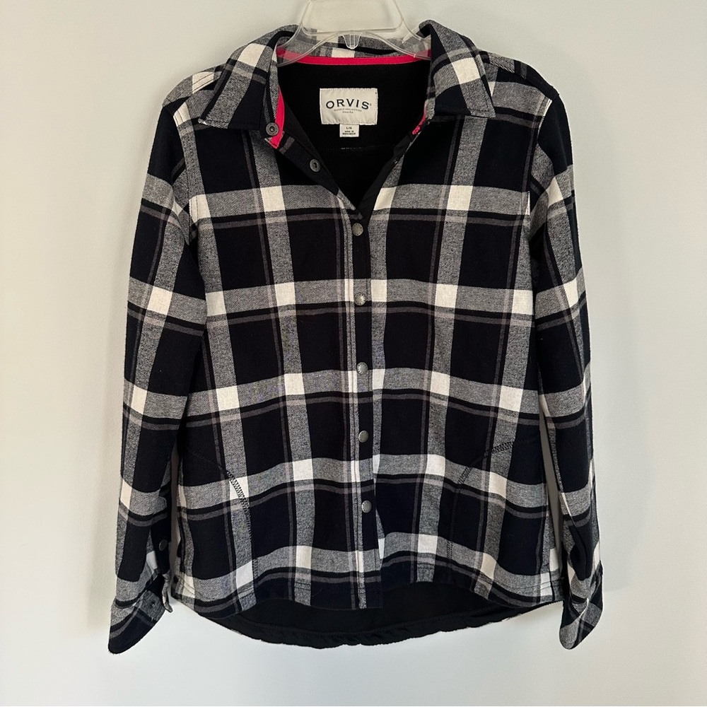 Orvis Plaid shacket fleece lined pearl snap front pockets size M